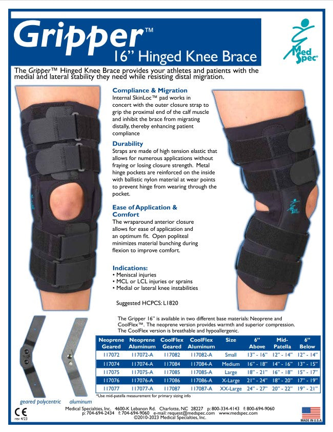 MedSpec Gripper™ 16" Hinged Knee with CoolFlex