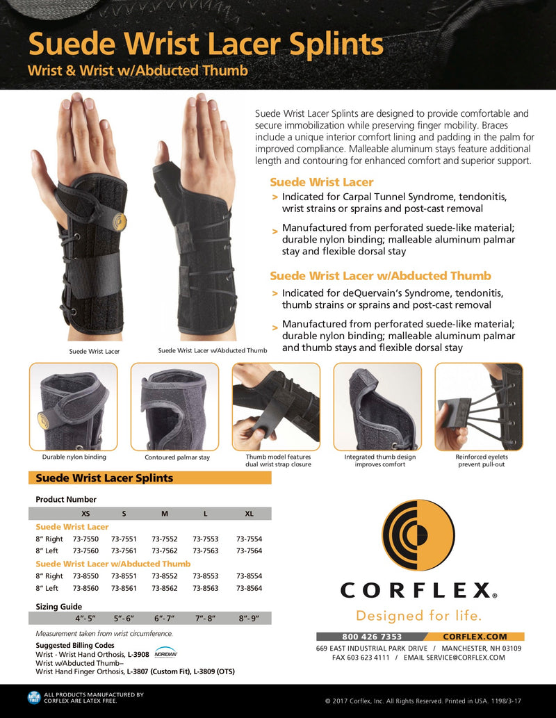 Corflex 8" Suede Wrist Lacer Splint